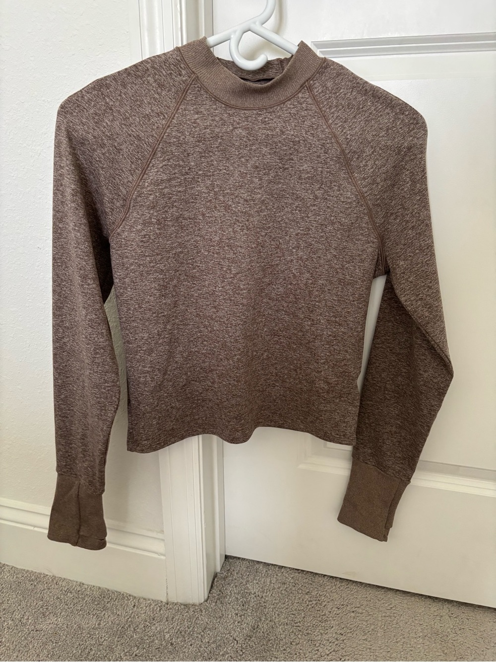Athleta Brown Heathered Mock Neck Long-sleeve Tight